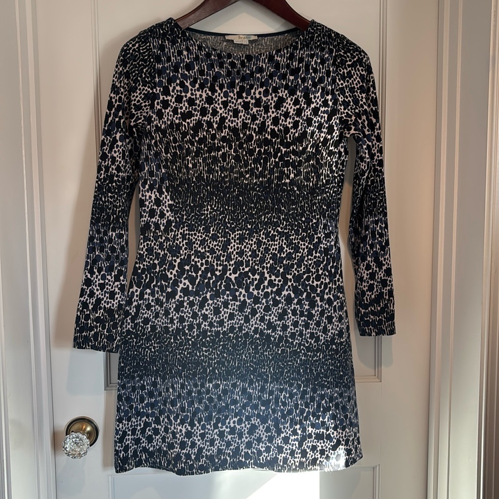 Boden Mia Geo Dot Mini Knit Jersey Sheath Dress in blue & black
